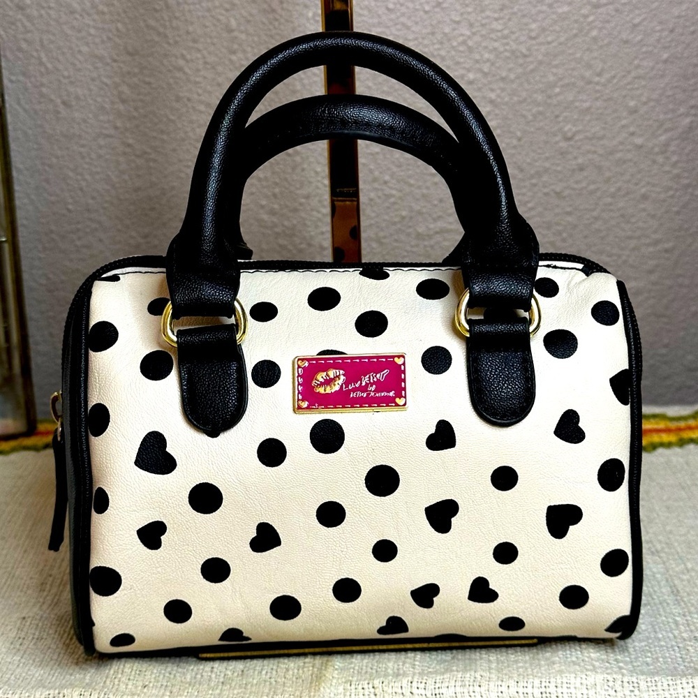 Betsey Johnson Black & White Heart Polka Dot Mini Handbag​